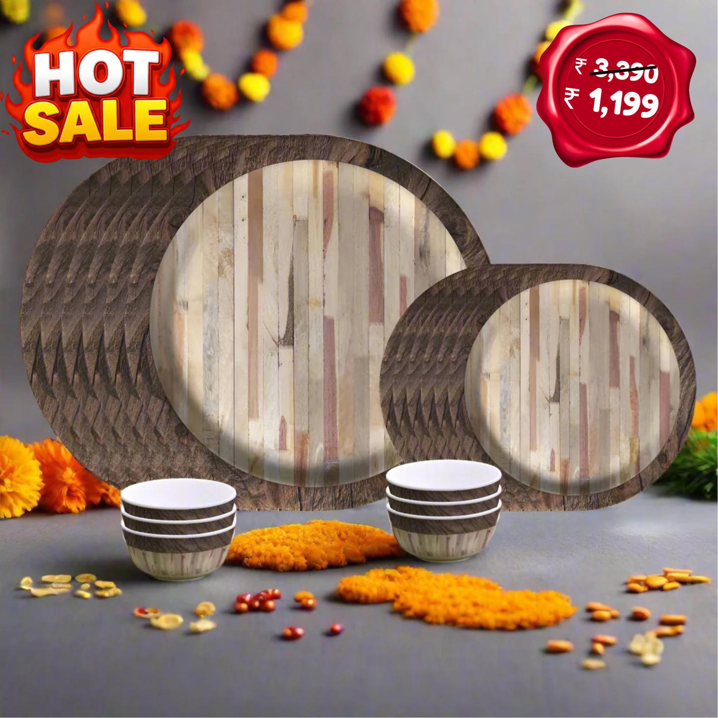 18pc Dinner Set Round Matte - Wood Work