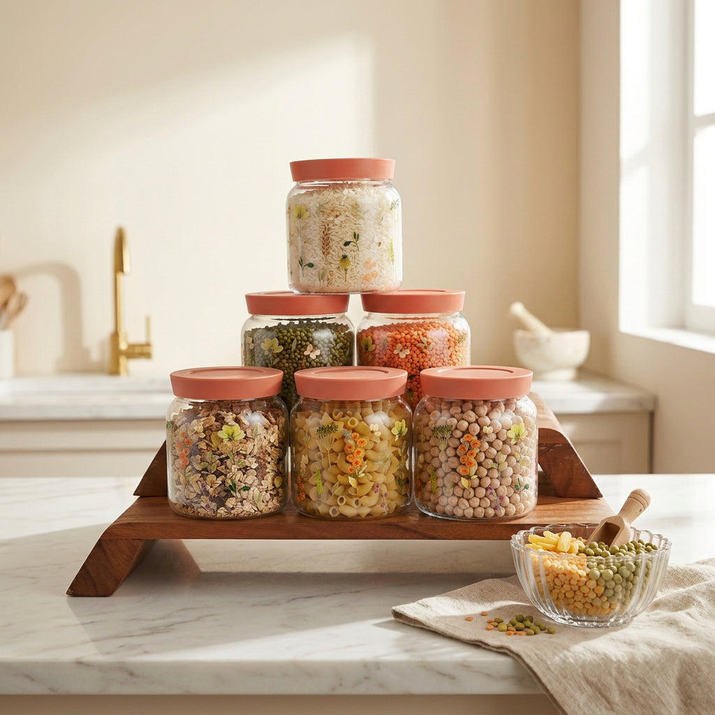 Container Airtight Printed Twist-It Set 6 pc Round 900 ml - Springfield - Peach Lid