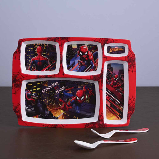 3 pc Rect 5Plate Fork & Spoon Set - Spiderman