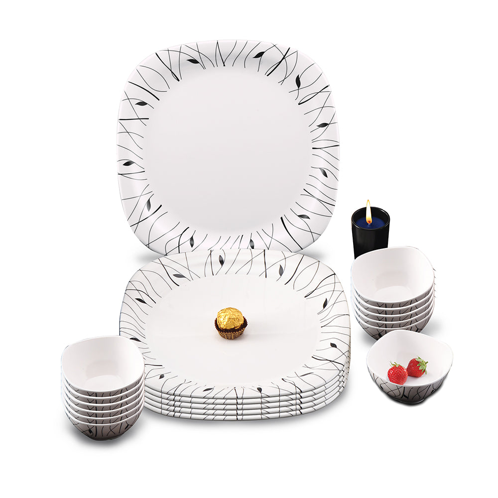 18 pc Sq Rnd Dinner Set - Black Linear