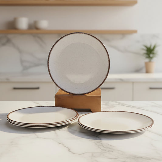 6 pc Dinner Plate Set Gravel 27 cm - Dot Cream