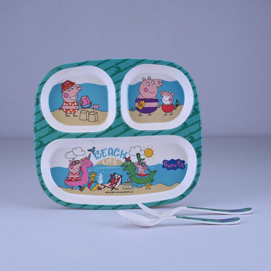3 pc Rect 3Plate Fork & Spoon Set - Peppa Pig