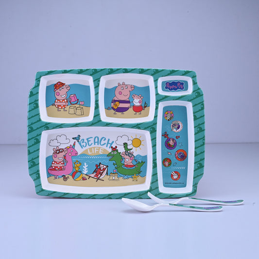 3 pc Rect 5Plate Fork & Spoon Set - Peppa Pig
