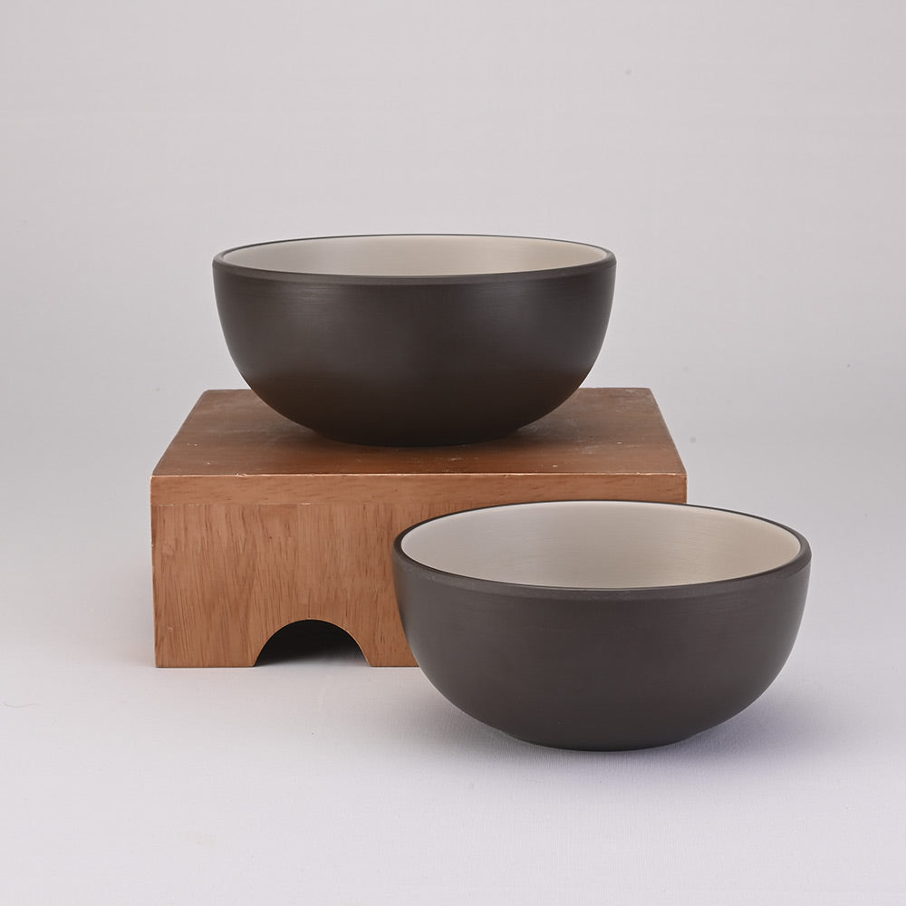 Serving Bowl Set 4 pc Two Tone 14.5 cm - Terraclay + Brown