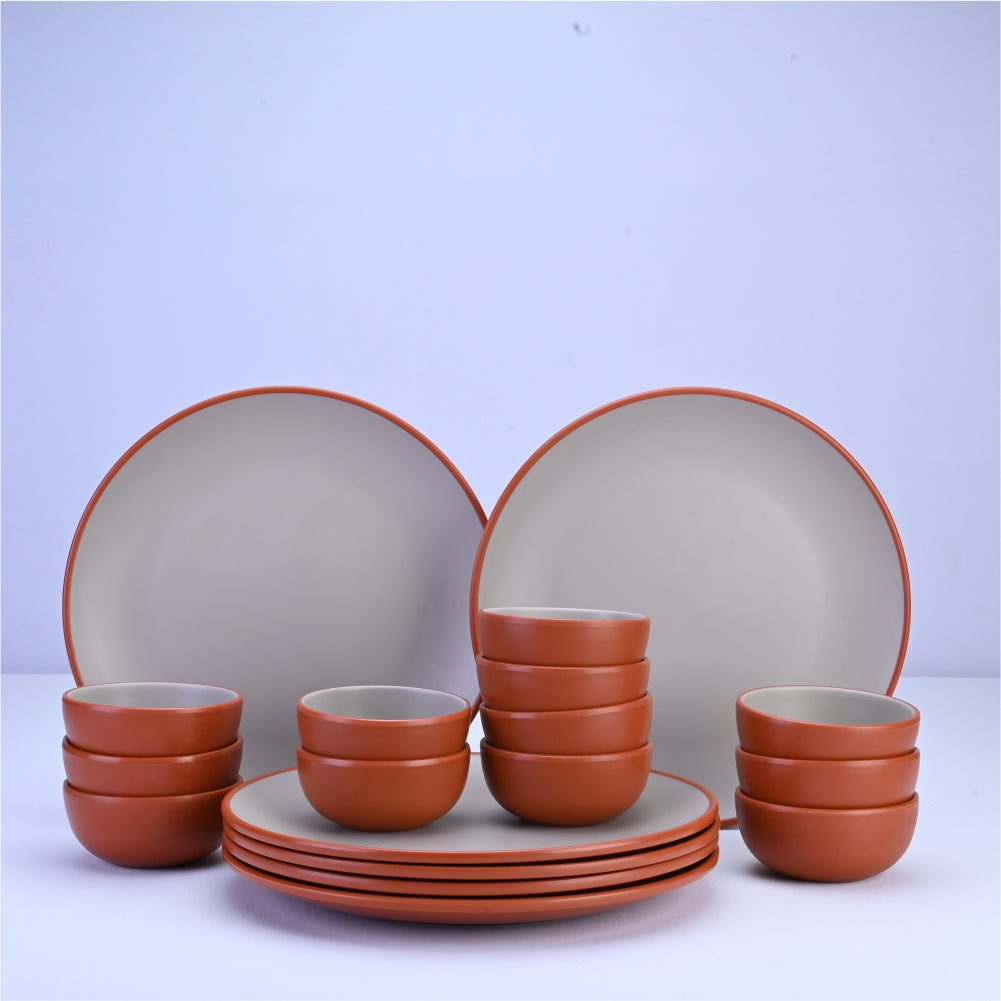 18 pc Dinner Set 2 Tone - Terracota and Brown