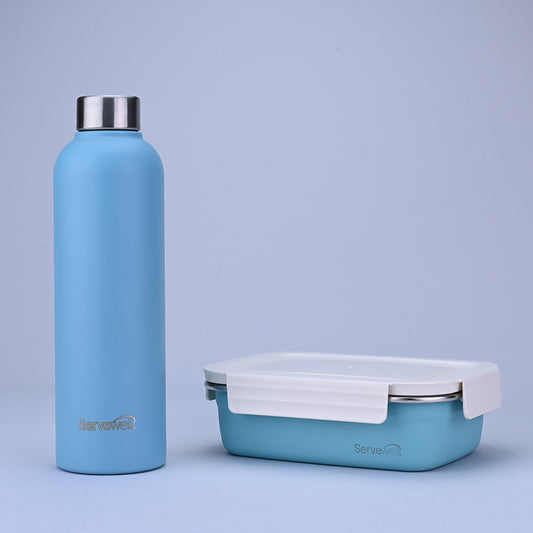 2 pc Osaka Bottle & Lunch Box With Container - Pastel Blue