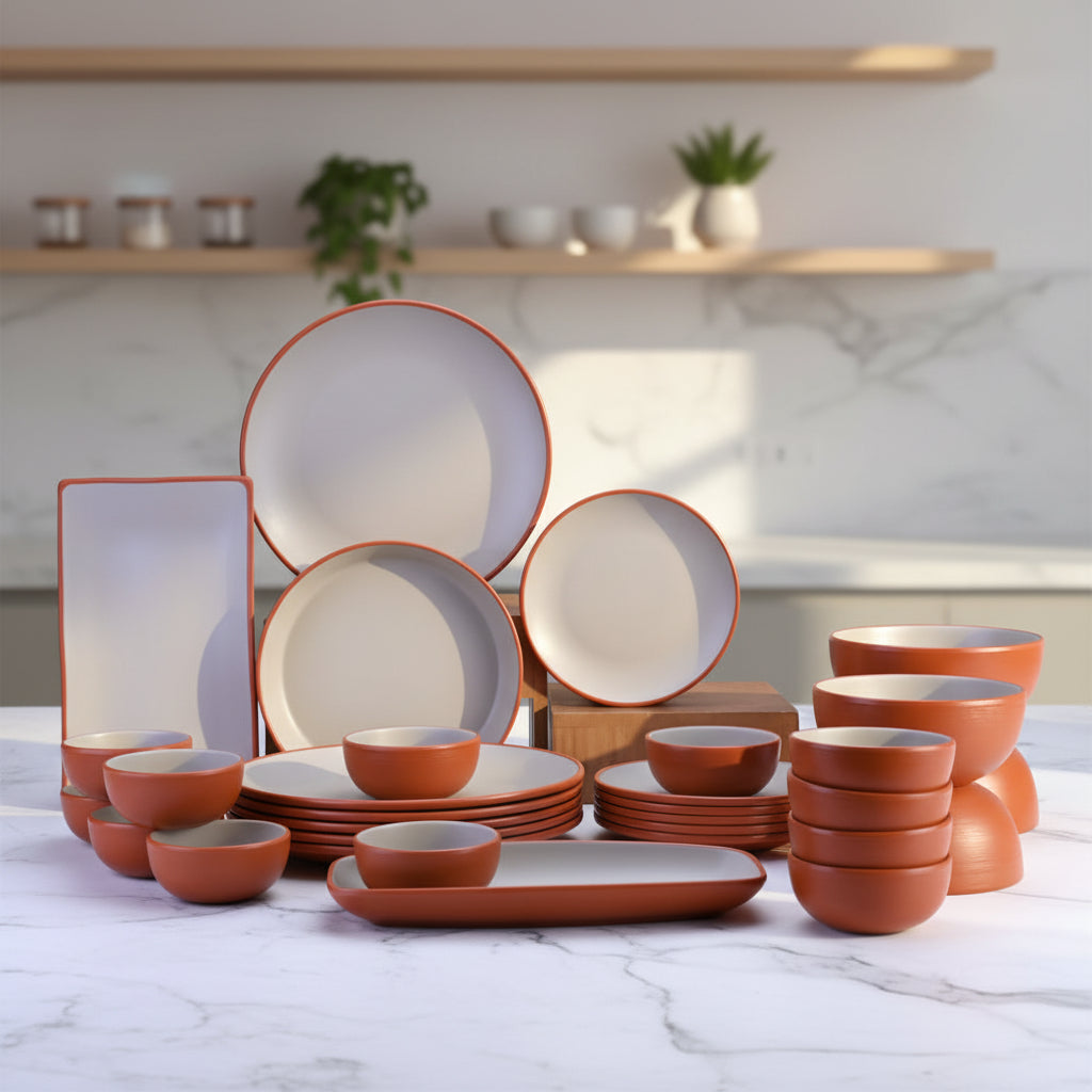 31 pc Dinner Set Tone Terracota and Brown - Main Image