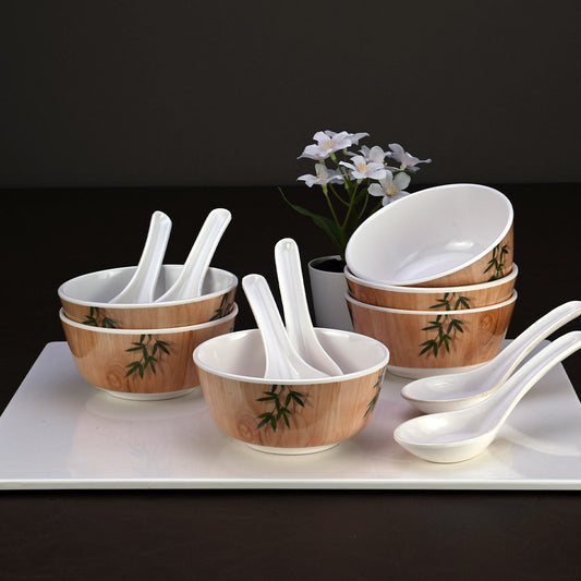 12 pc Soup Bowl with Spoon Set - Bamboo Delight