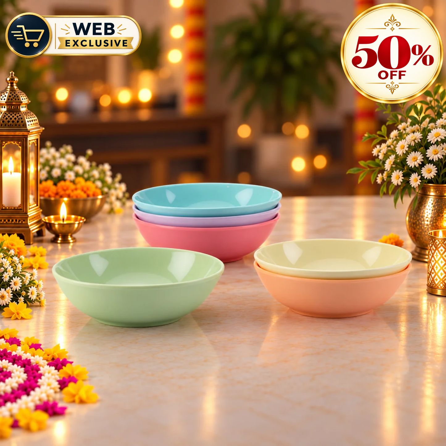 6pc Round Serving Bowl Set - Pastel