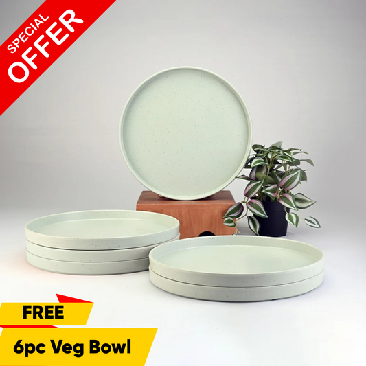 6 pc Dinner Plate Set Thali 28 cm - Dots Green