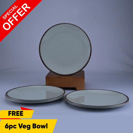 6 pc Dinner Plate Set Gravel 27 cm - Dot Green