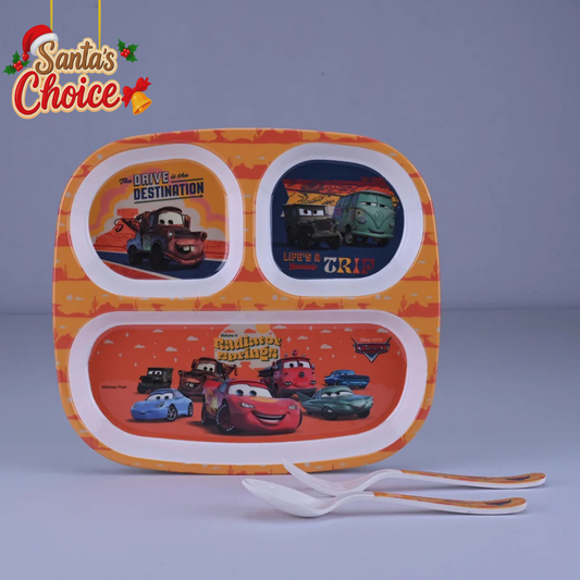 3 pc Rect 3Plate Fork & Spoon Set - Cars