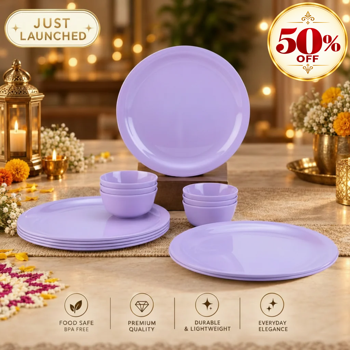 12pc Dinner Set Traditional - Pastel Purple