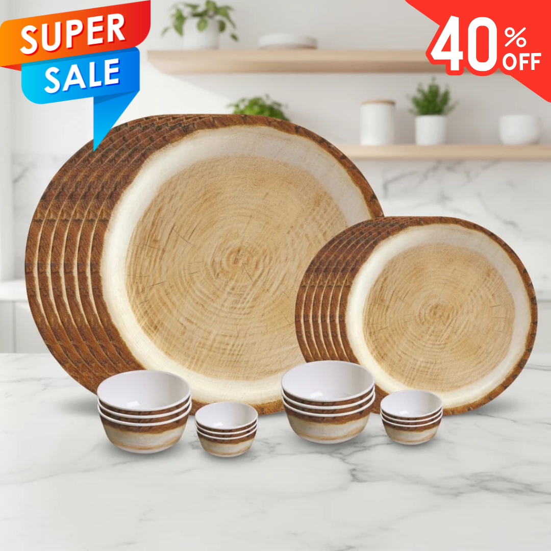24pc Dinner Set Round - Wood Bark