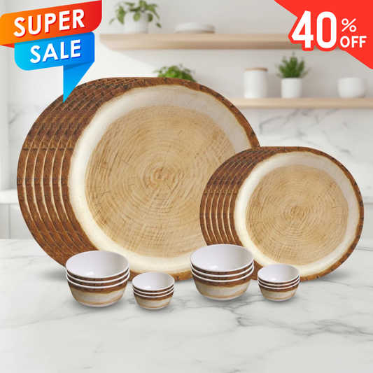 24pc Dinner Set Round - Wood Bark
