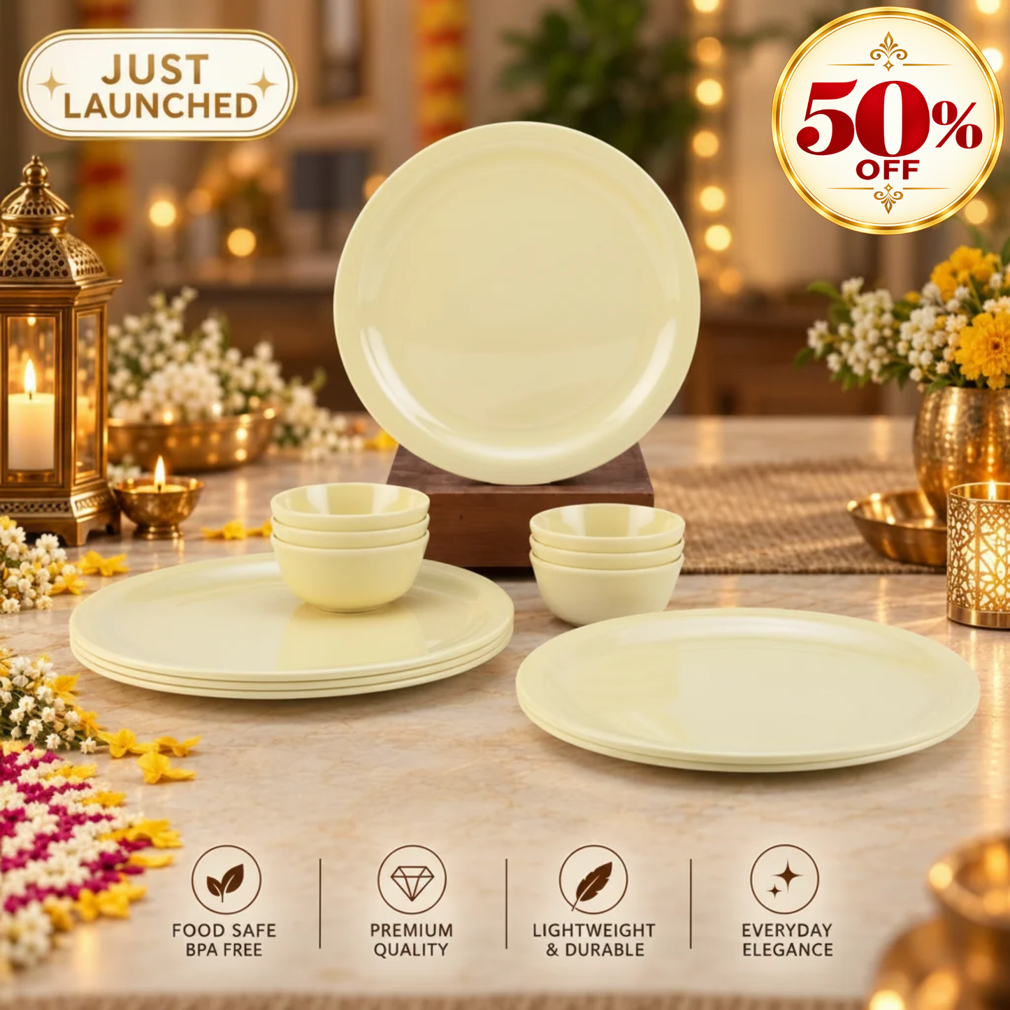12pc Dinner Set Traditional - Pastel Yellow