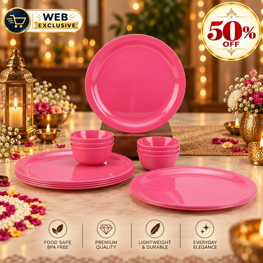 12pc Dinner Set Traditional - Pastel Pink