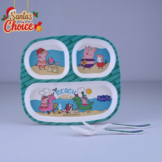3 pc Rect 3Plate Fork & Spoon Set - Peppa Pig