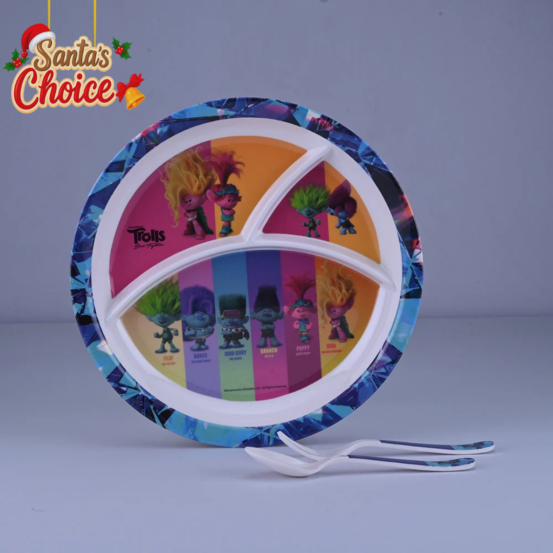 3 pc Rd 3Plate Fork & Spoon Set - Trolls