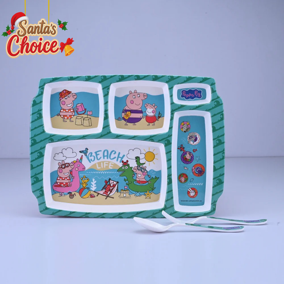 3 pc Rect 5Plate Fork & Spoon Set - Peppa Pig