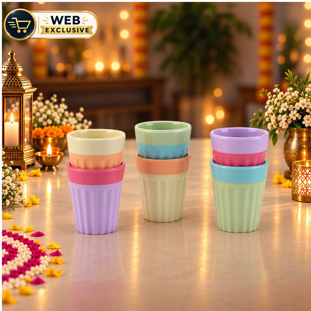 6pc 2 Tone Chai Glass Set - Pastel