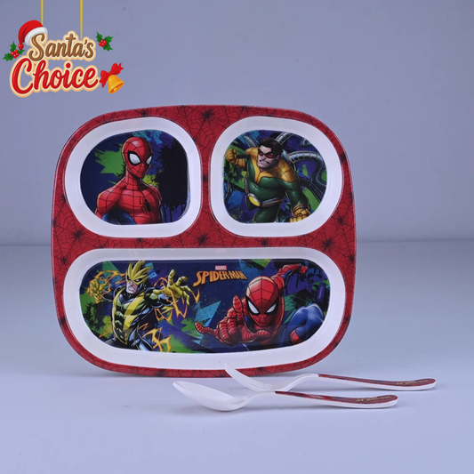 3 pc Rect 3Plate Fork & Spoon Set - Spiderman