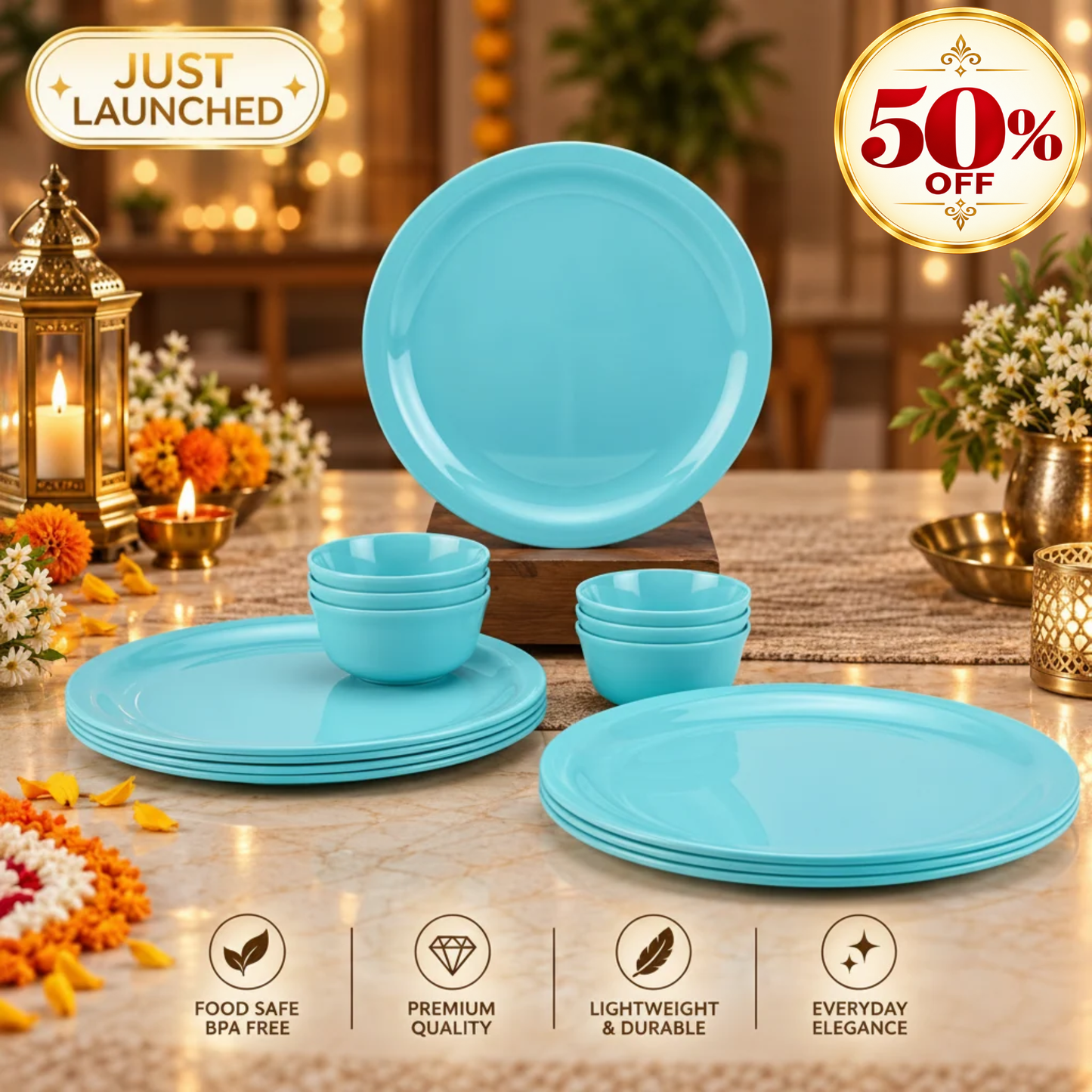 12pc Dinner Set Traditional - Pastel Blue