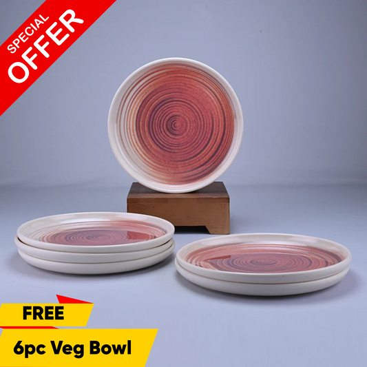 6 pc Dinner Plate Set Dome 27 cm - Spin (Cream Base)