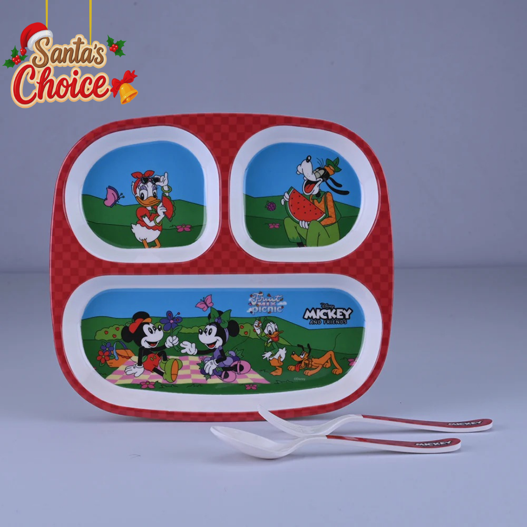 3 pc Rect 3Plate Fork & Spoon Set - Mickey