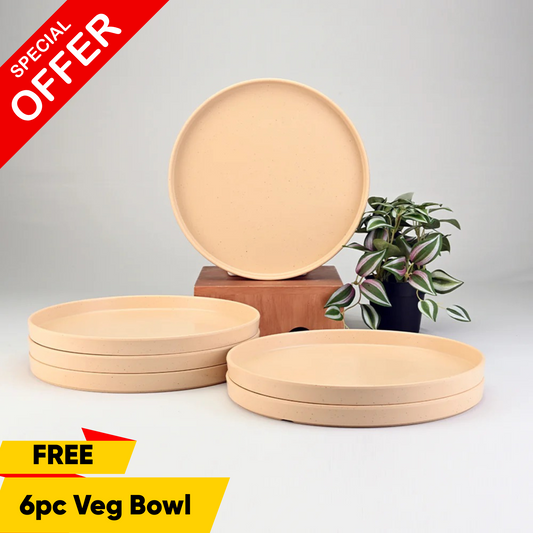 6 pc Dinner Plate Set Thali 28 cm - Dots Yellow
