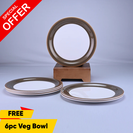 6 pc Dinner Plate Set  Rnd Gold 28 cm - Heera
