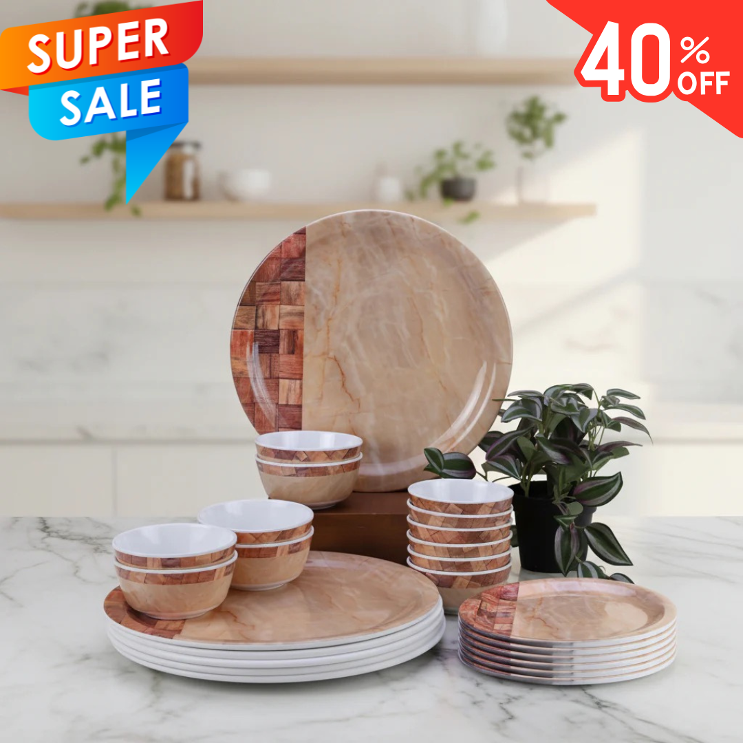 24pc Dinner Set: Beige Block