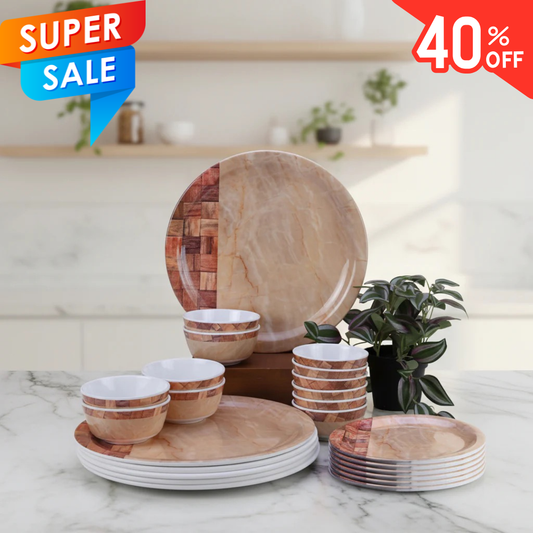 24pc Dinner Set: Beige Block