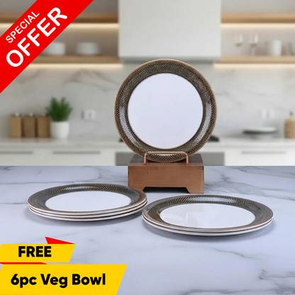 6 pc Dinner Plate Set  Rnd Gold 28 cm - Heera