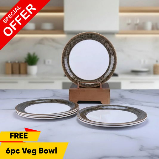 6 pc Dinner Plate Set  Rnd Gold 28 cm - Heera