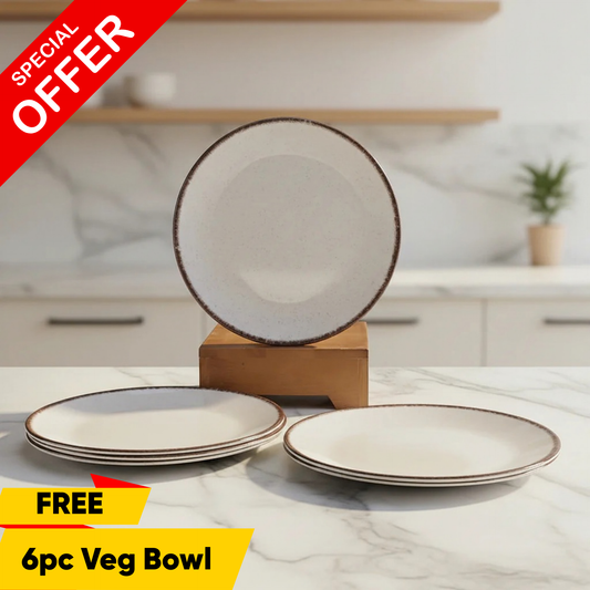 6 pc Dinner Plate Set Gravel 27 cm - Dot Cream