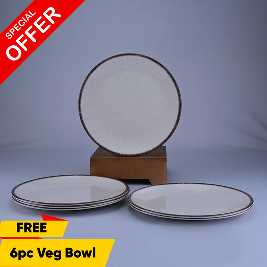 6 pc Dinner Plate Set Gravel 27 cm - Dot Cream