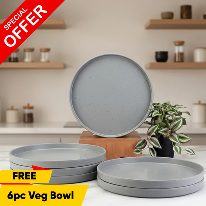 6 pc Dinner Plate Set Thali 28 cm - Dots Grey