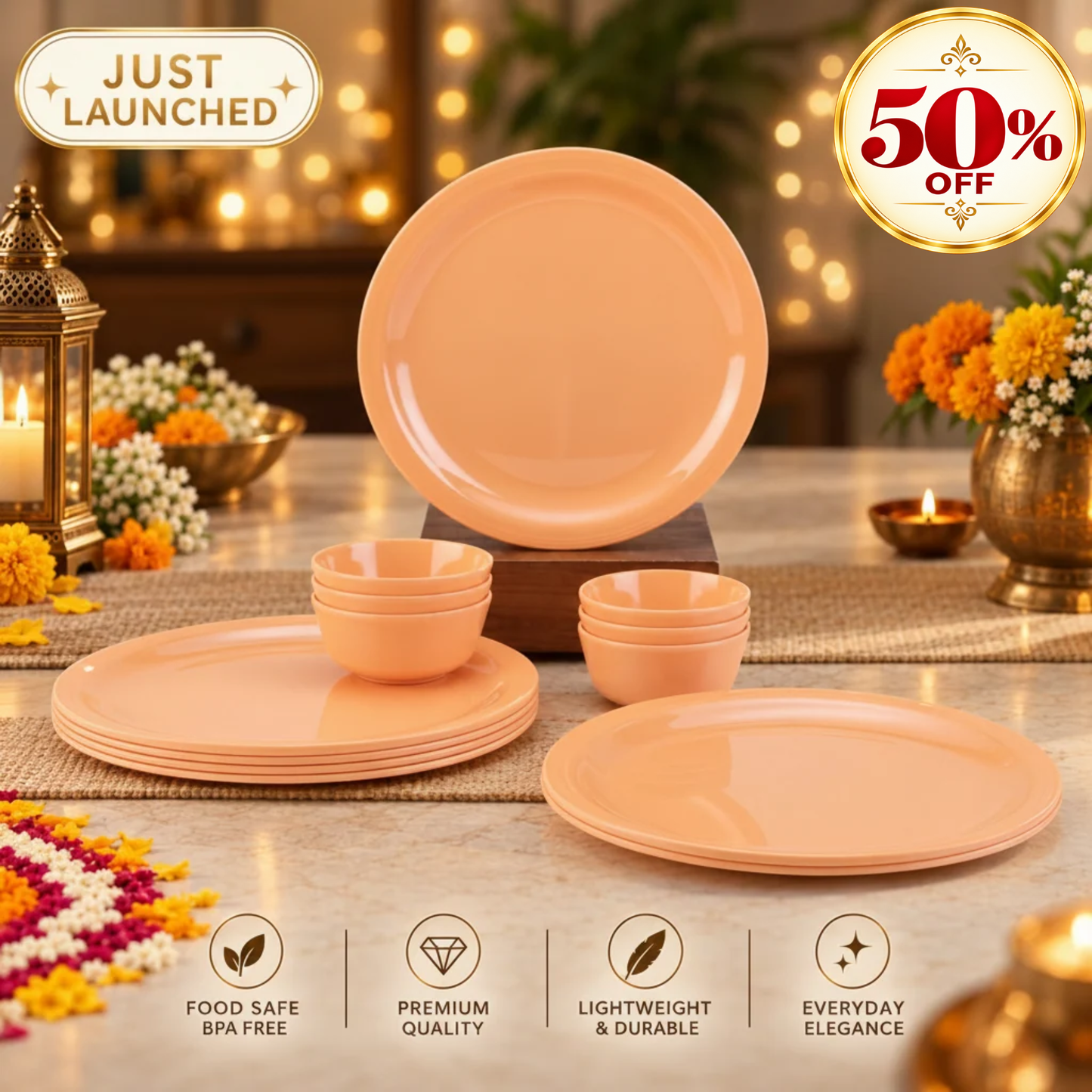12pc Dinner Set Traditional - Pastel Orange