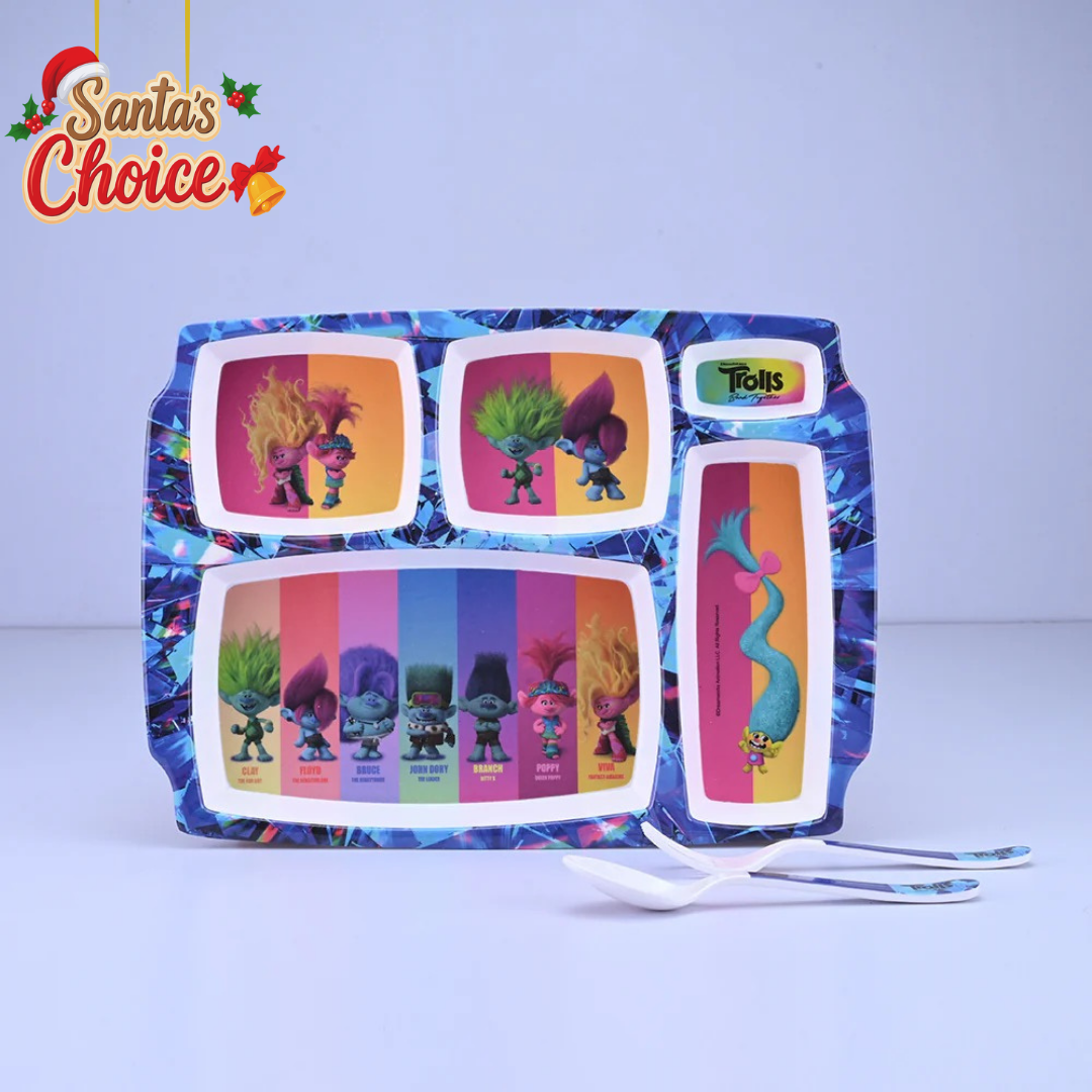 3 pc Rect 5Plate Fork & Spoon Set - Trolls