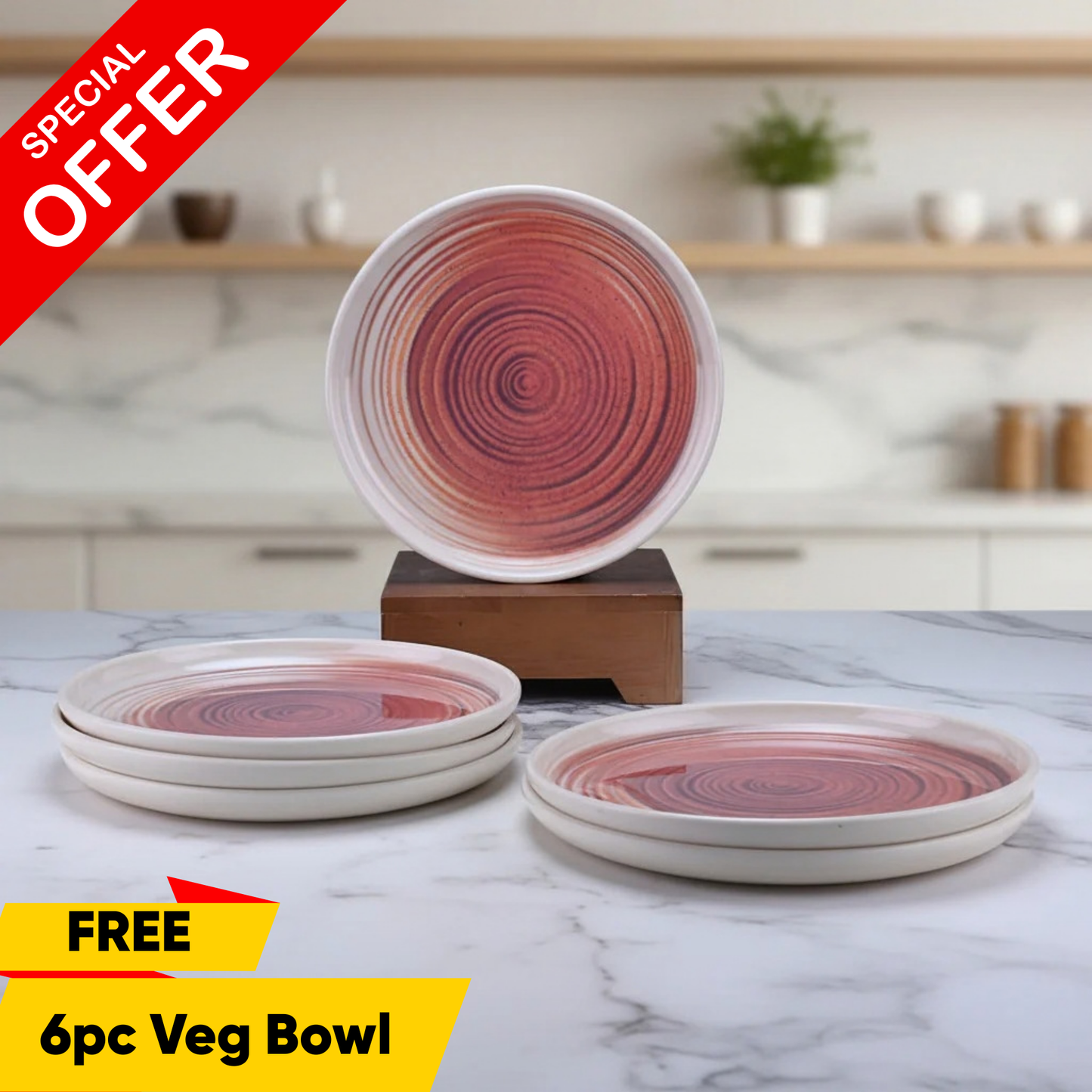 6 pc Dinner Plate Set Dome 27 cm - Spin (Cream Base)