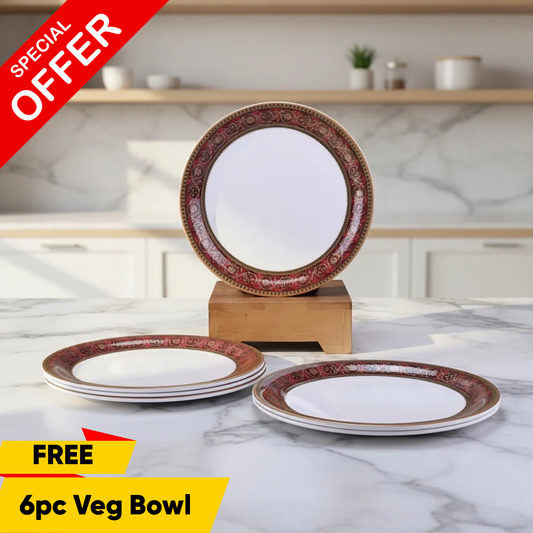 6 pc Dinner Plate Set Rnd Gold 28 cm -  Leela