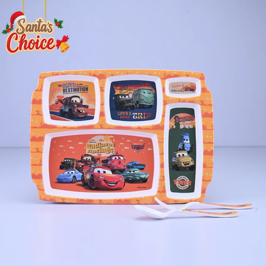 3 pc Rect 5Plate Fork & Spoon Set - Cars