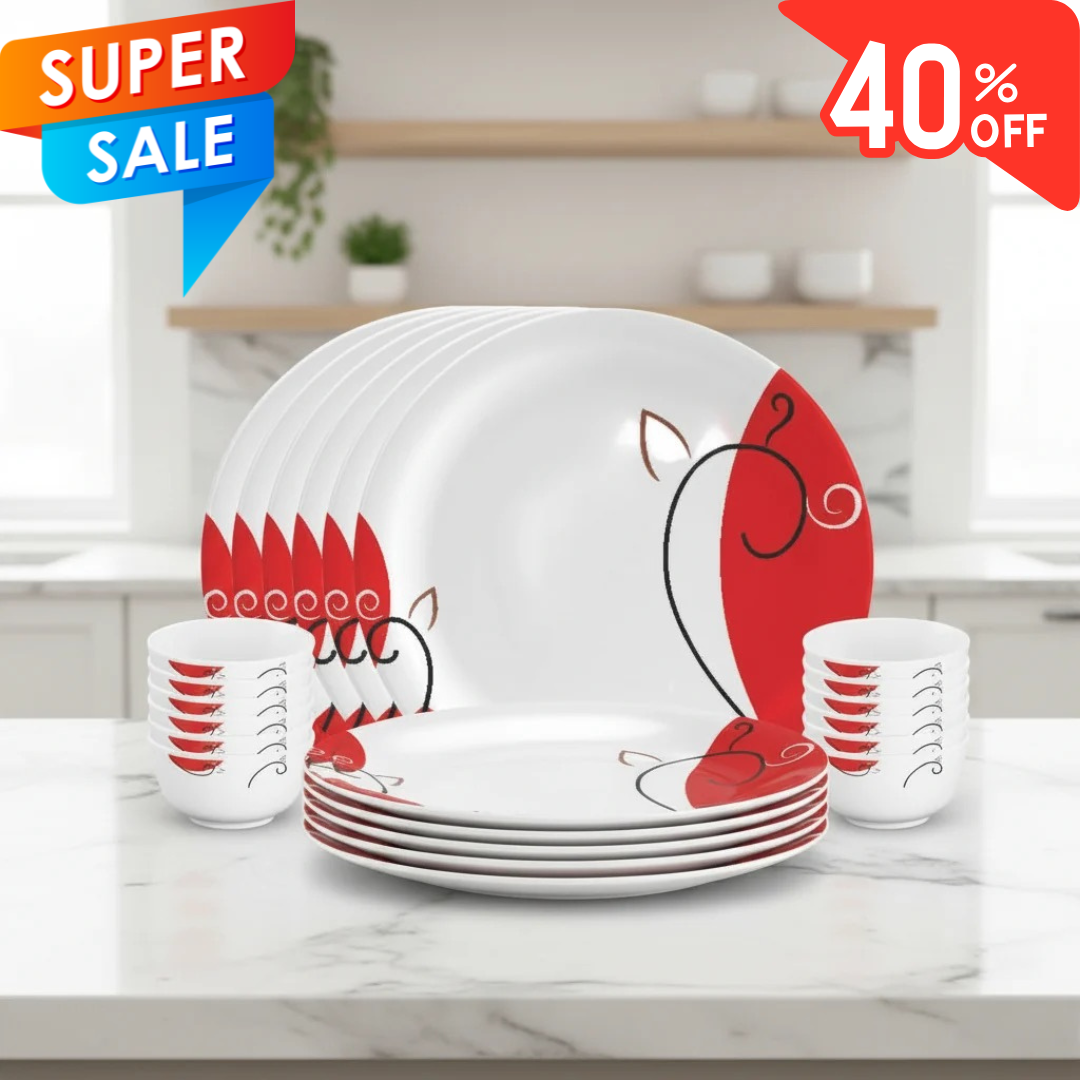 18pc Dinner Set Round - Retro Red