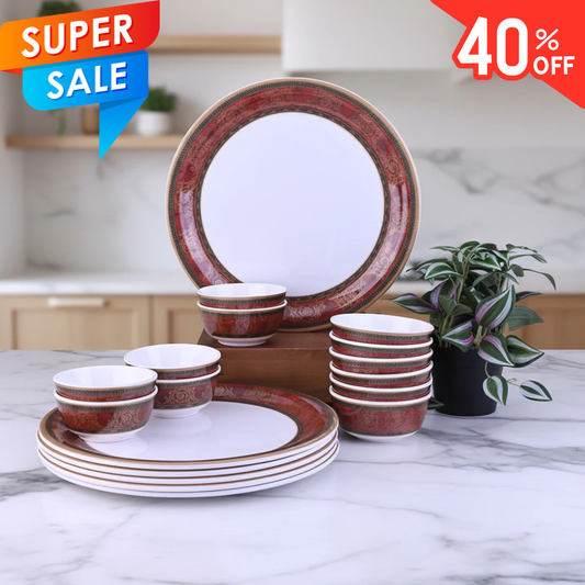 18 pc Buffet Set Gold - Mughal Art Maroon