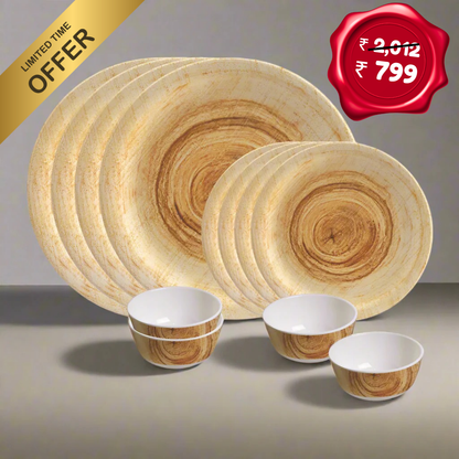 12 pc Dinner Set Rnd - Twirl Wood