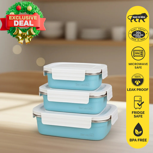 3pc Bite Single Wall Lunch Box - Blue