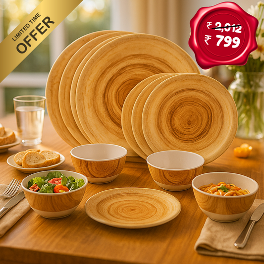 12 pc Dinner Set Rnd - Twirl Wood