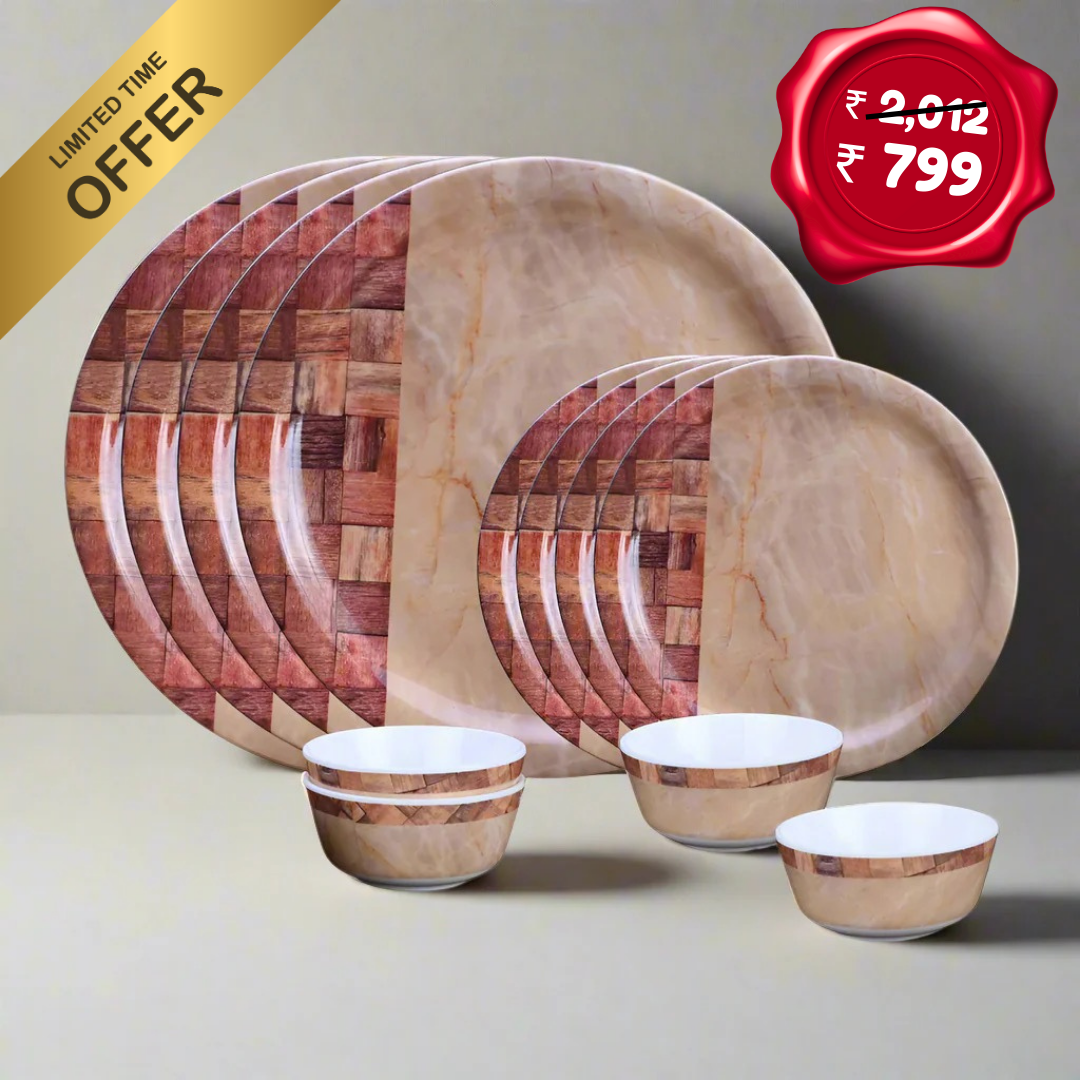12 pc Dinner Set Rnd - Beige Block