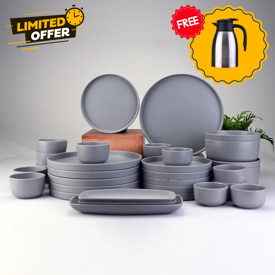 31 pc Dinner Set Thali - Dots Grey